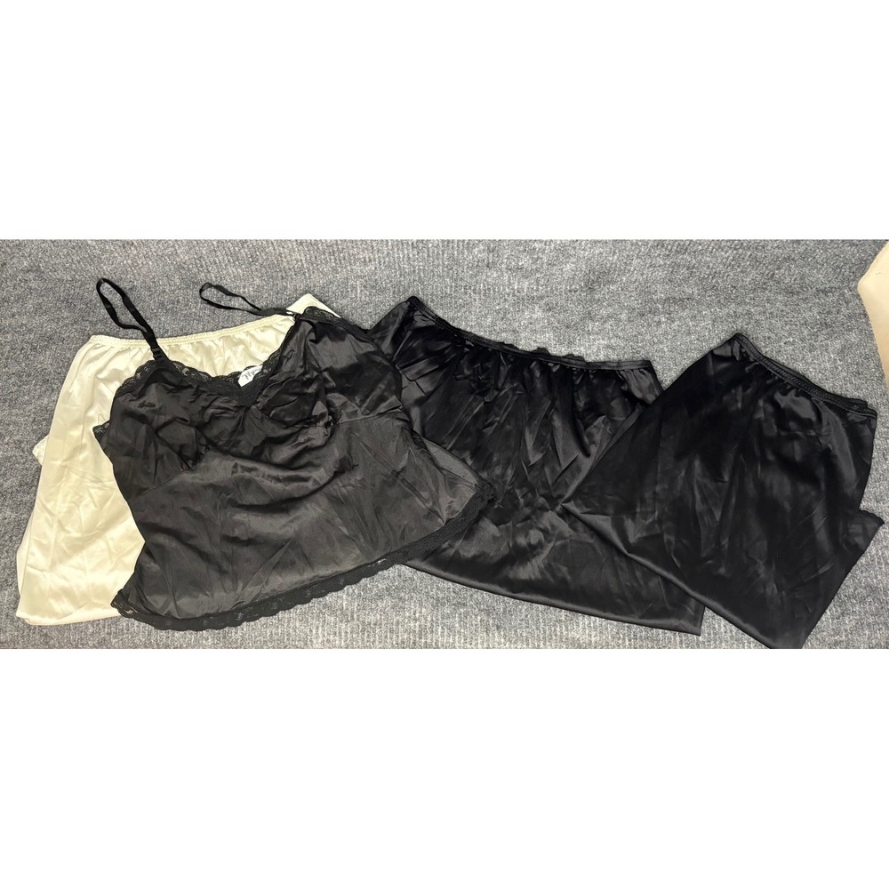 Vintage Intimates Bundle Black Cream Lace Camisole andHalf Slips Set of 4 Large